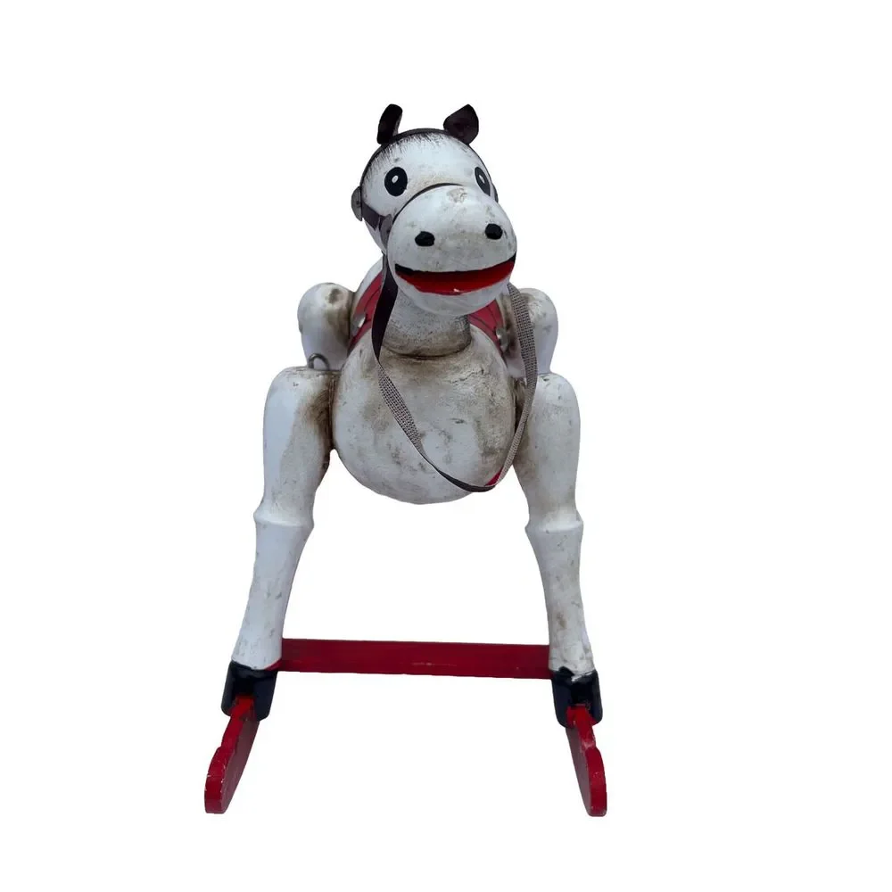 Vintage Enesco Musical Wooden Rocking Horse Plays Toyland 1979‎ Made in Taiwan